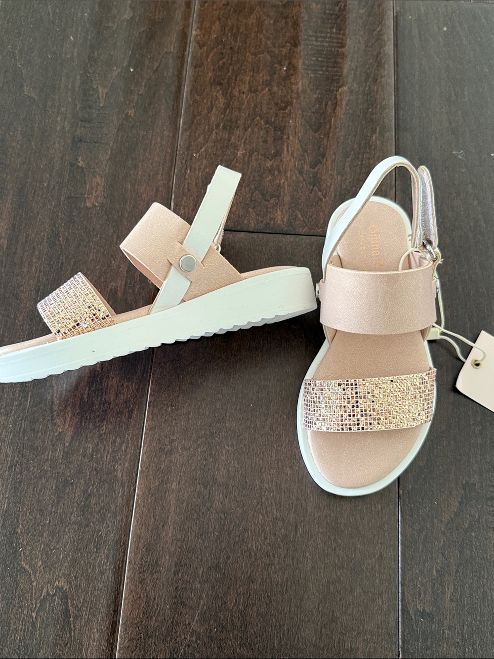 NWT Toddler Girls Giulia Palai Shimmery Blush Sandals with Glitter Strap
